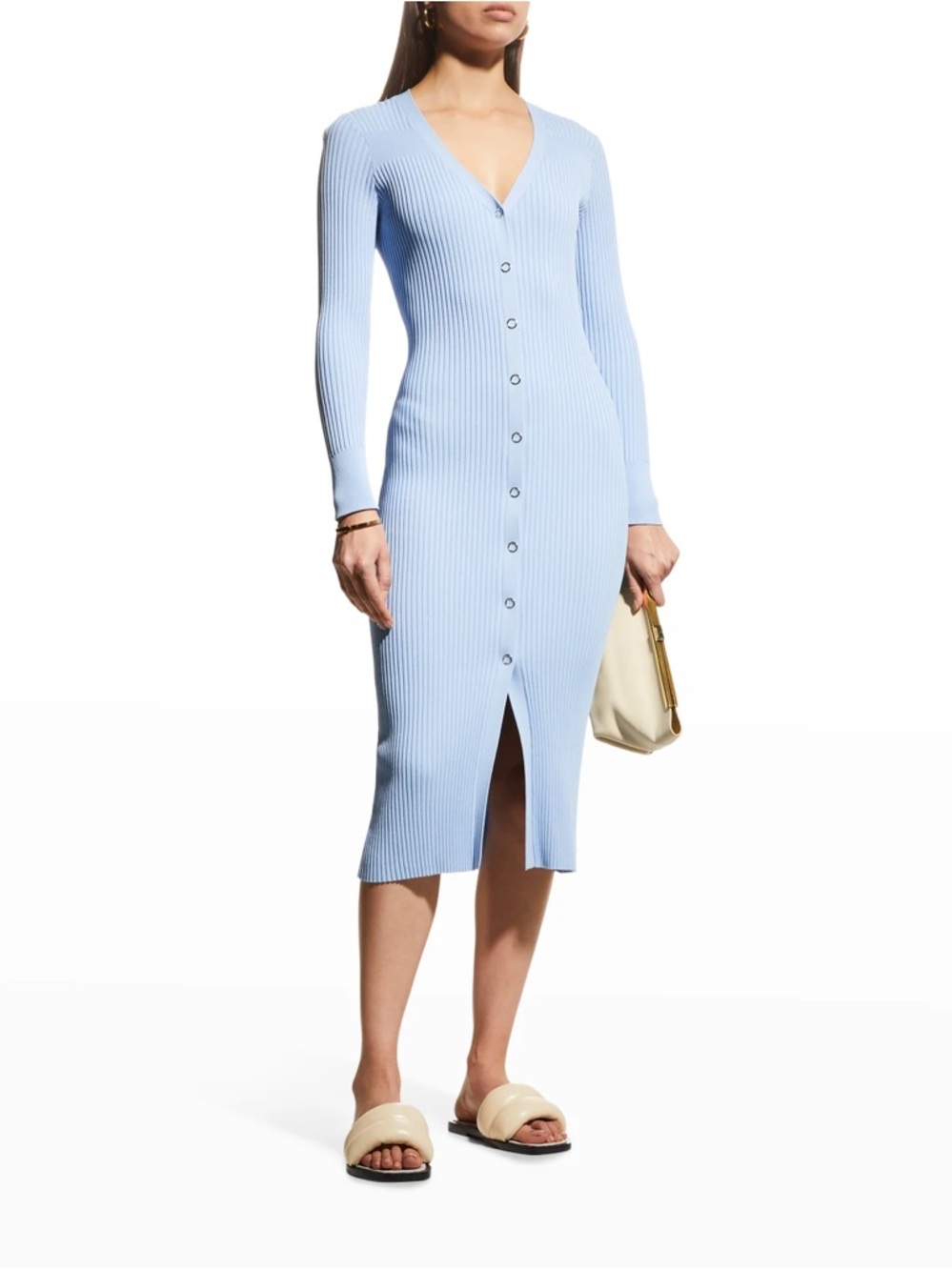 Shoshanna - Maryse Ribbed Button-Front Midi Dress